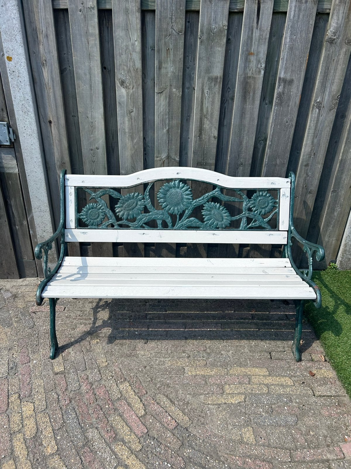 Tuinbank met zonnebloemen, Ophalen, Gebruikt, Hout