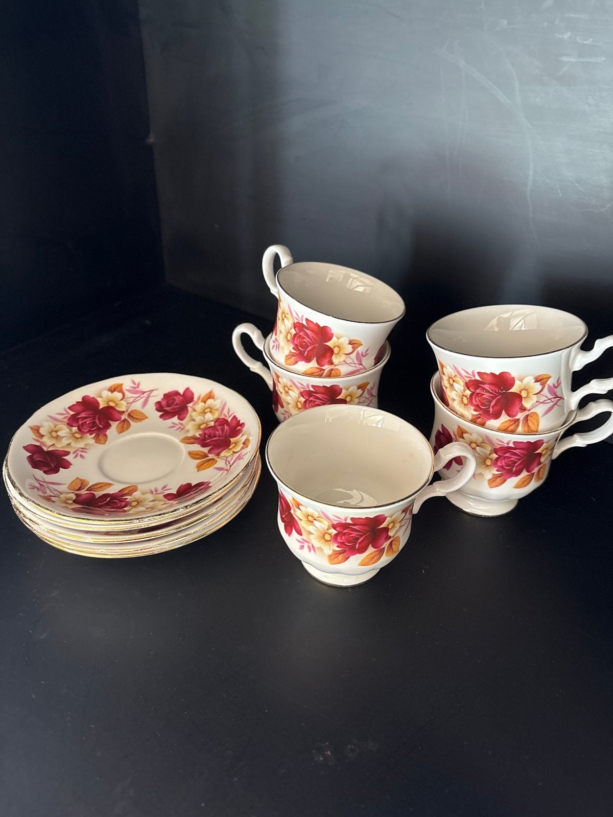 Royal Kent Theeservies - 5 Kopjes en Schotels met Bloemmotie, Ophalen