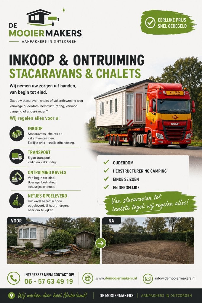 INKOOP - CAMPINGONTRUIMING Stacaravans  - Chalets, Caravans en Kamperen, Stacaravans, Meer dan 6