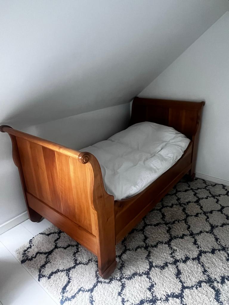 Frans Massief Houten Boot bed/ Slede bed, Ophalen, Gebruikt, 90 cm, Eenpersoons