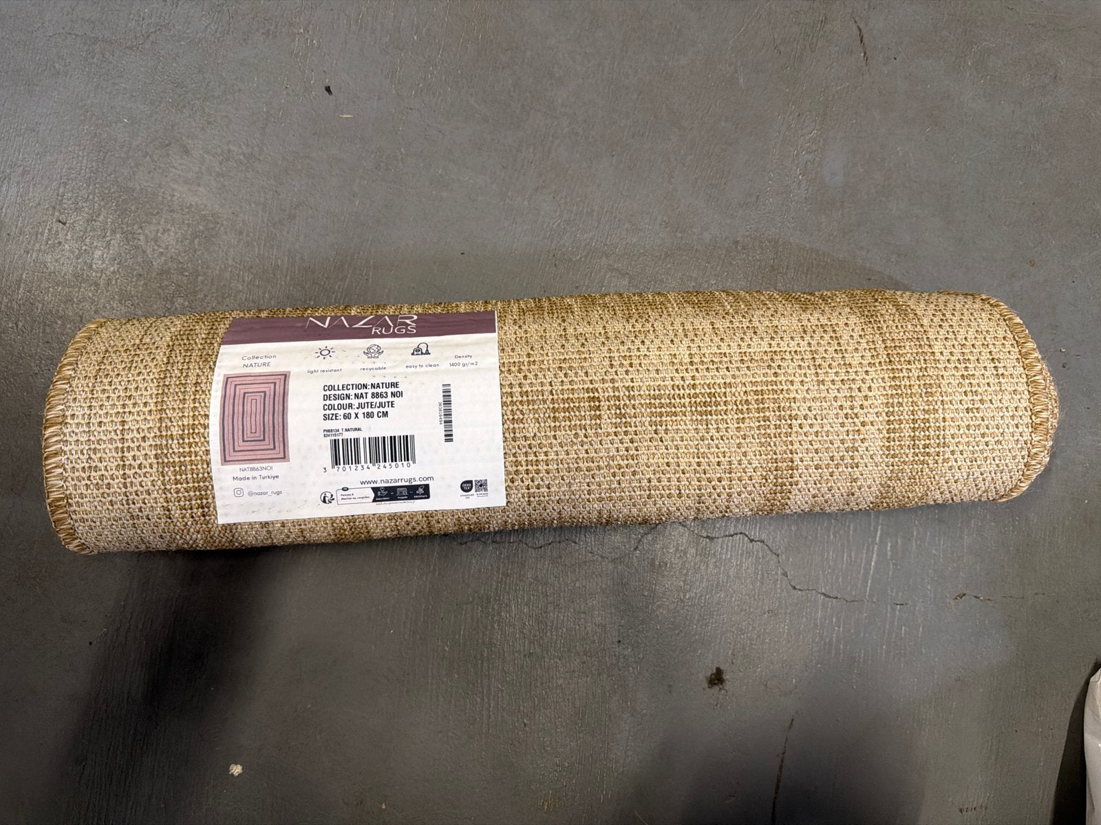 Nazar Rugs Nature Jute Vloerkleed 60x180 cm, Bruin, Nieuw, Nvt, 150 tot 200 cm