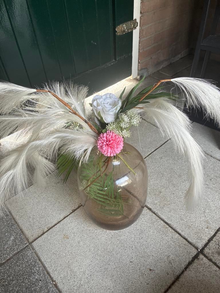 Decoratief kunstbloemstuk met pampasgras en vaas, Ophalen, Binnen, Overige merken, Meerkleurig