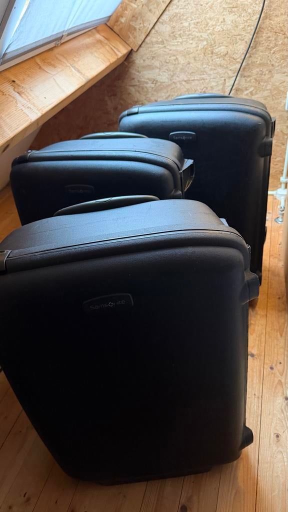 Set van 3 Samsonite koffers - Zwart, Wieltjes, Hard kunststof, Ophalen of Verzenden, Zo goed als nieuw
