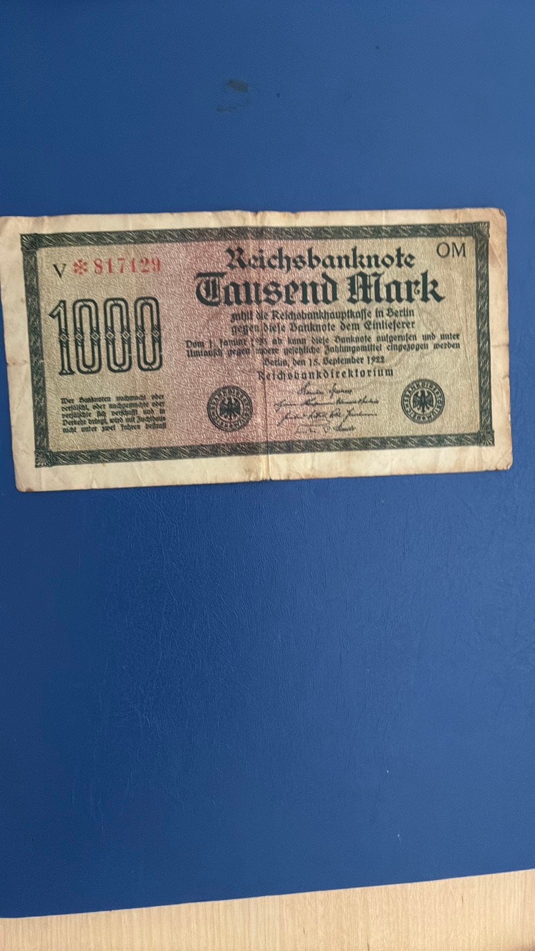 Duitsland 1000 mark 1922, Postzegels en Munten, Bankbiljetten | Europa | Niet-Eurobiljetten, Ophalen of Verzenden, Duitsland