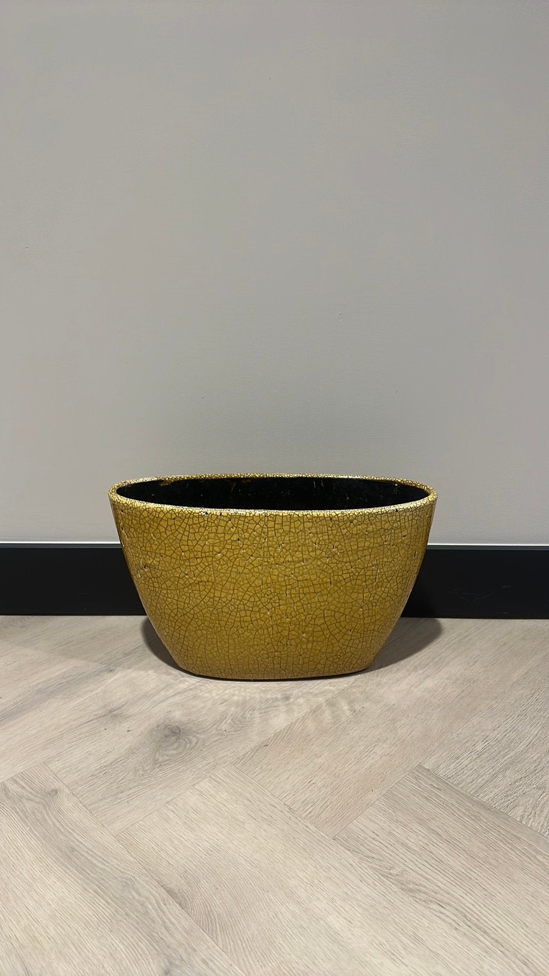 Lange bloempot geel, Rond, Nieuw, Minder dan 40 cm, Aardewerk