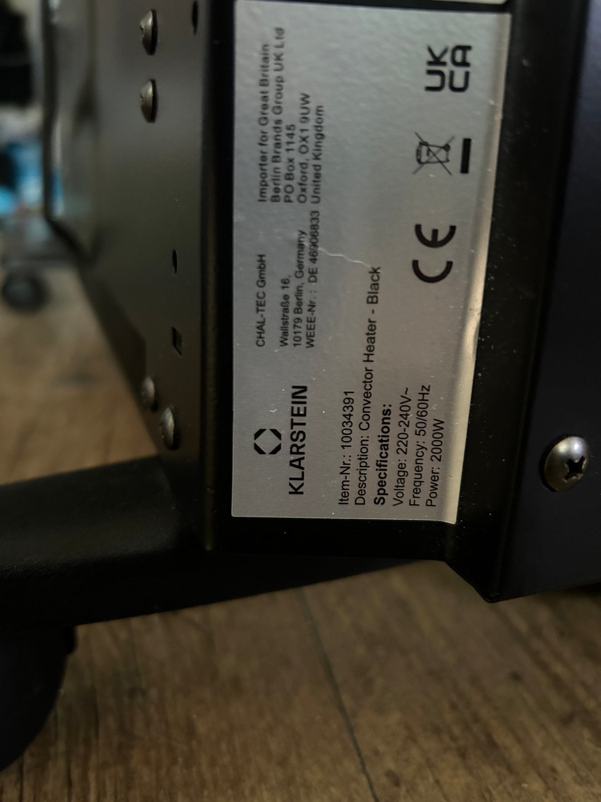 Klarstein Convector Kachel - Zwart, 2000W, Ophalen, Tafel- of Grondventilator, Verwarmen, Minder dan 60 m³