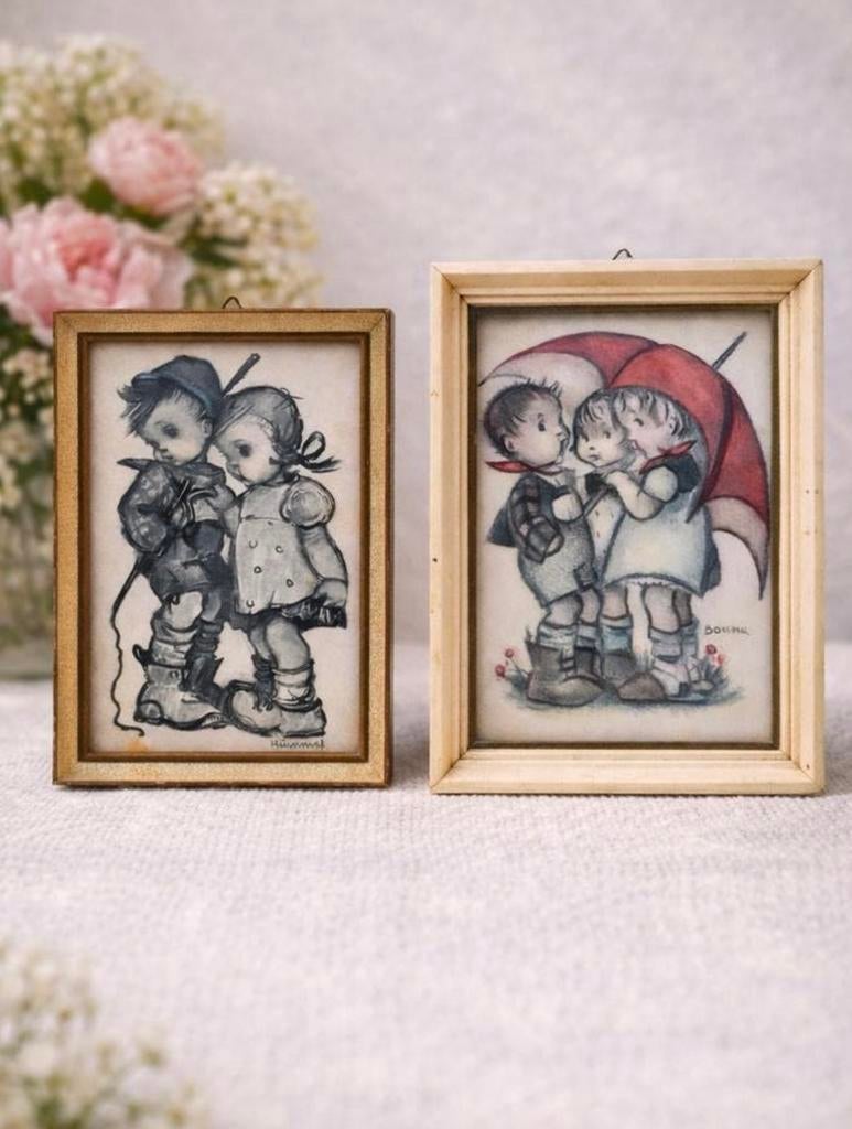 Vintage schilderij kinderen hummel bonnie, Ophalen of Verzenden, Zo goed als nieuw, Minder dan 50 cm, X