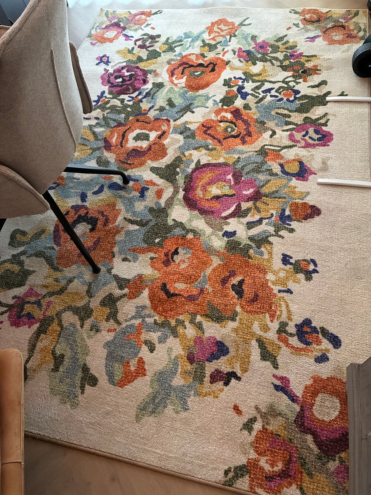 Vloerkleed 160x230 cm met bloemenprint - Karwei, Ophalen, Beige, 200 cm of meer, Karwei