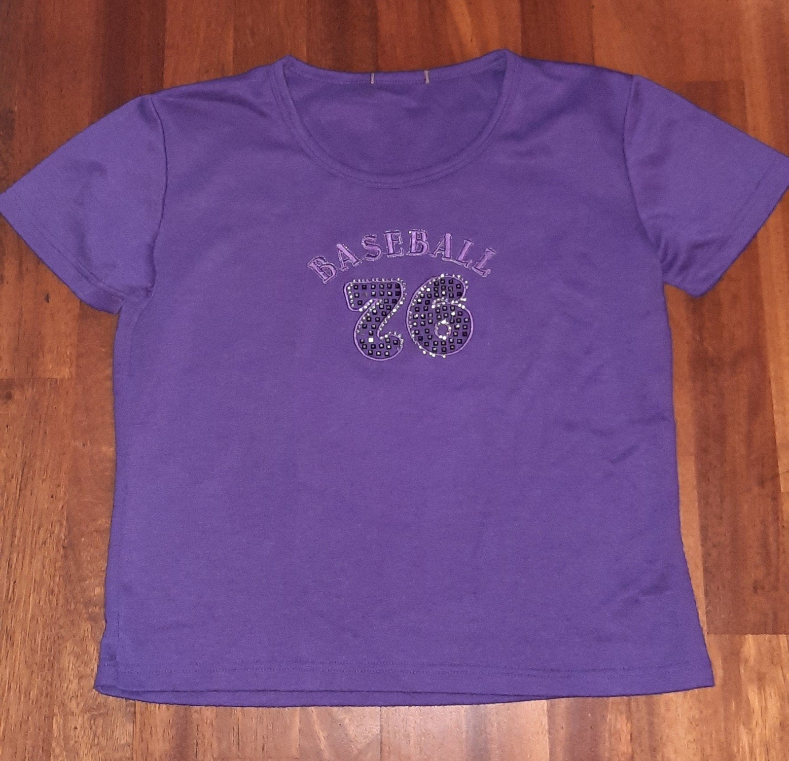 Paars T-shirt met 'Baseball 76' opdruk, Paars, Ophalen of Verzenden, Onbekend, Korte mouw