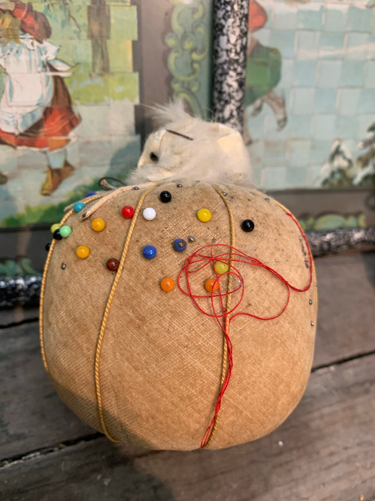 Vintage Speldenkussen met Half doll Muisje - Naaiaccessoire, Antiek en Kunst, Ophalen of Verzenden