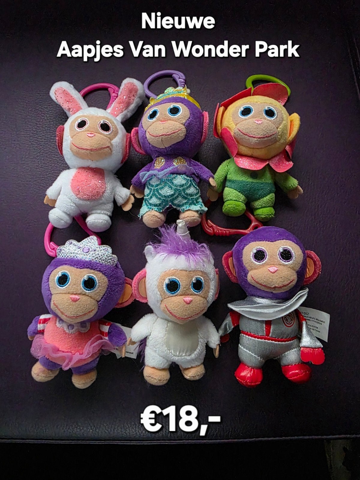 Wonder Park Knuffel Sleutelhangers Aapjes - Set van 6, Kinderen en Baby's, Speelgoed | Knuffels en Pluche, Ophalen of Verzenden