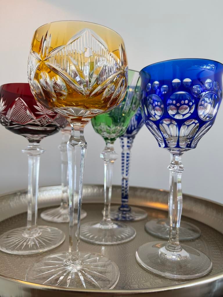 7 Boheemse kristallen wijn glazen mix, Antiek en Kunst, Antiek | Glas en Kristal, Ophalen of Verzenden