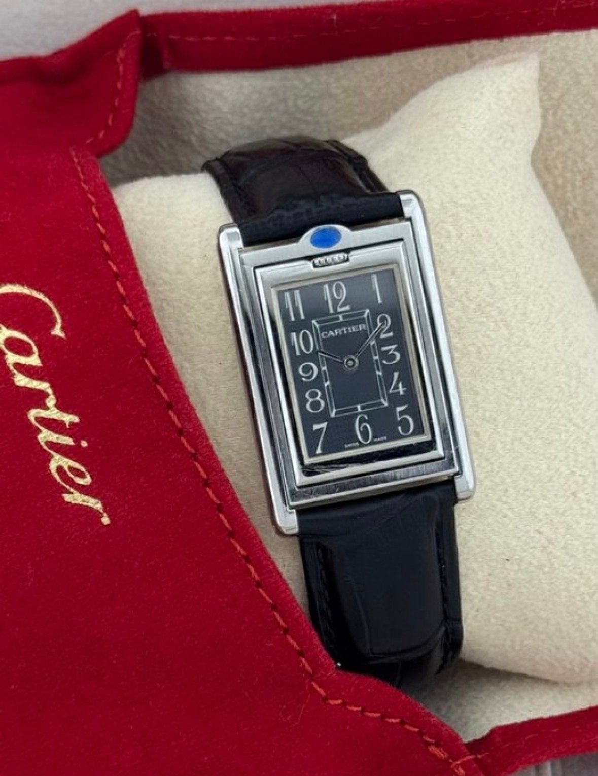Cartier Tank Basculante Horloge - Zeldzaam en Stijlvol, Overige merken, Leer, Staal, Polshorloge