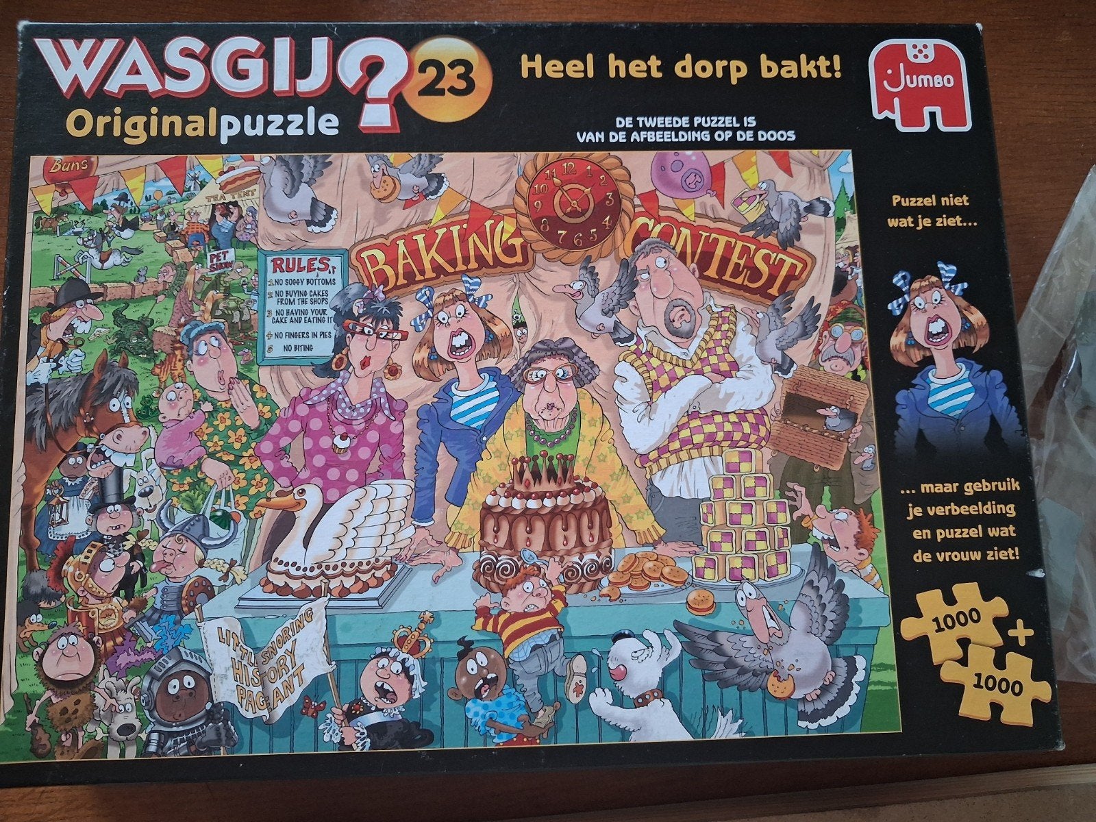 Wasgij puzzel 2x1000stuks compleet, Ophalen of Verzenden, 500 t/m 1500 stukjes, Zo goed als nieuw