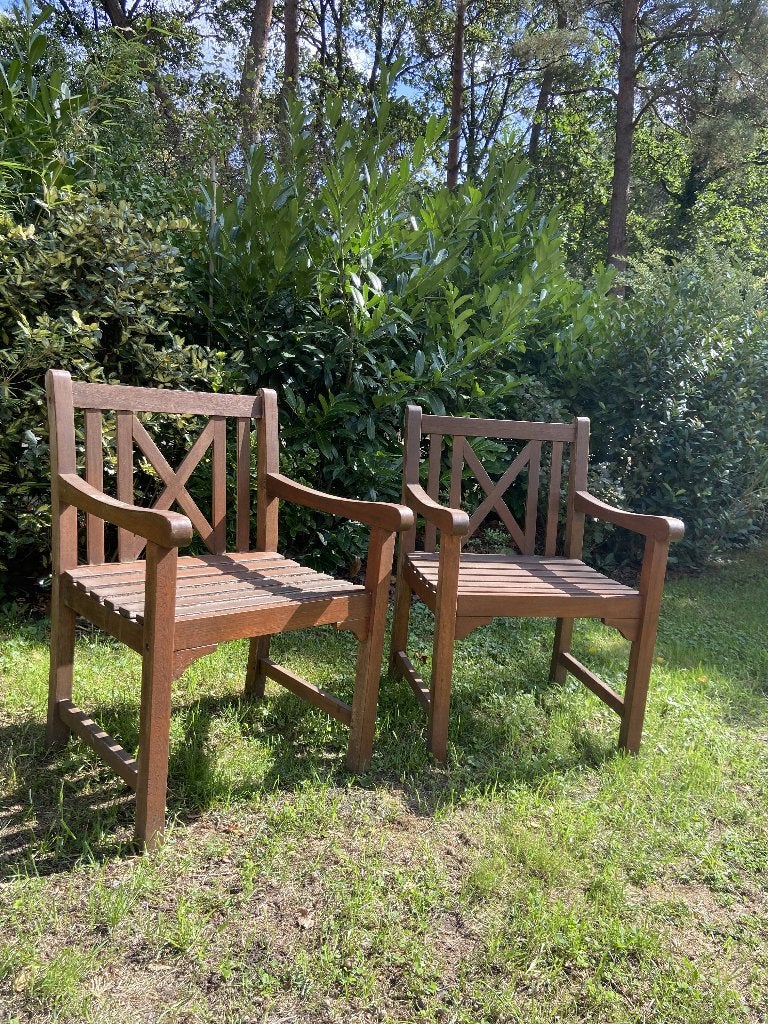2 houten tuinstoelen van Jutlandia, Gebruikt, Stoel, Tuinset, Hout
