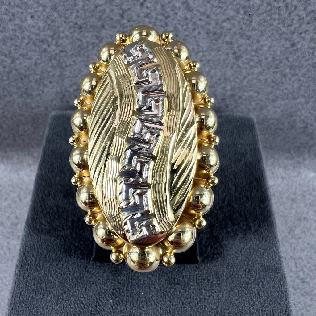Gouden Ring | 14k | 7,08g | bicolor Versace| mt21,5 | 413454, Sieraden, Tassen en Uiterlijk, Ringen, Gebruikt, 20 of groter, Ophalen of Verzenden