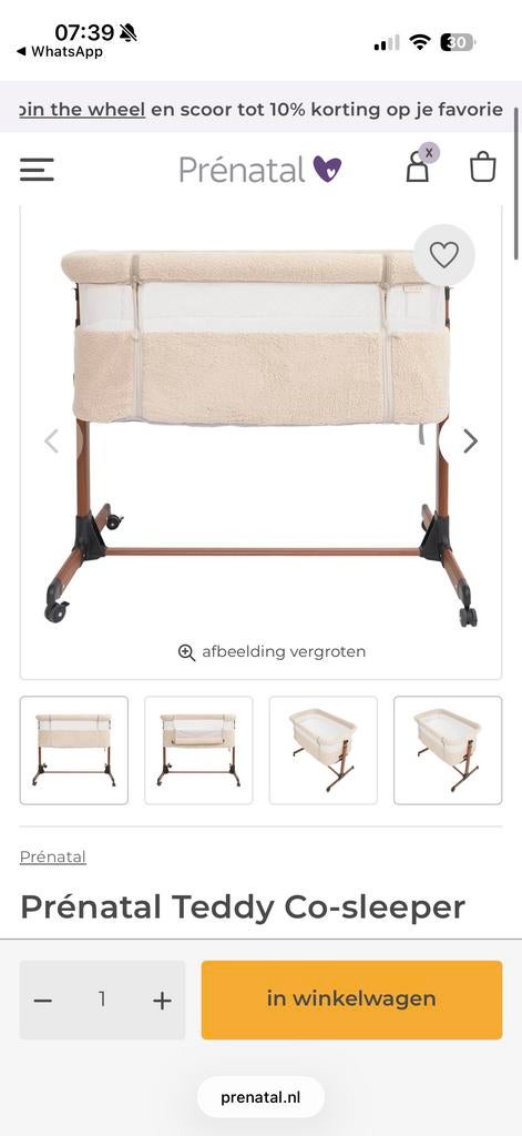 Prénatal Teddy Co-sleeper, Kinderen en Baby's, Babywiegjes en Ledikanten, Ophalen of Verzenden, Zo goed als nieuw, Wieg