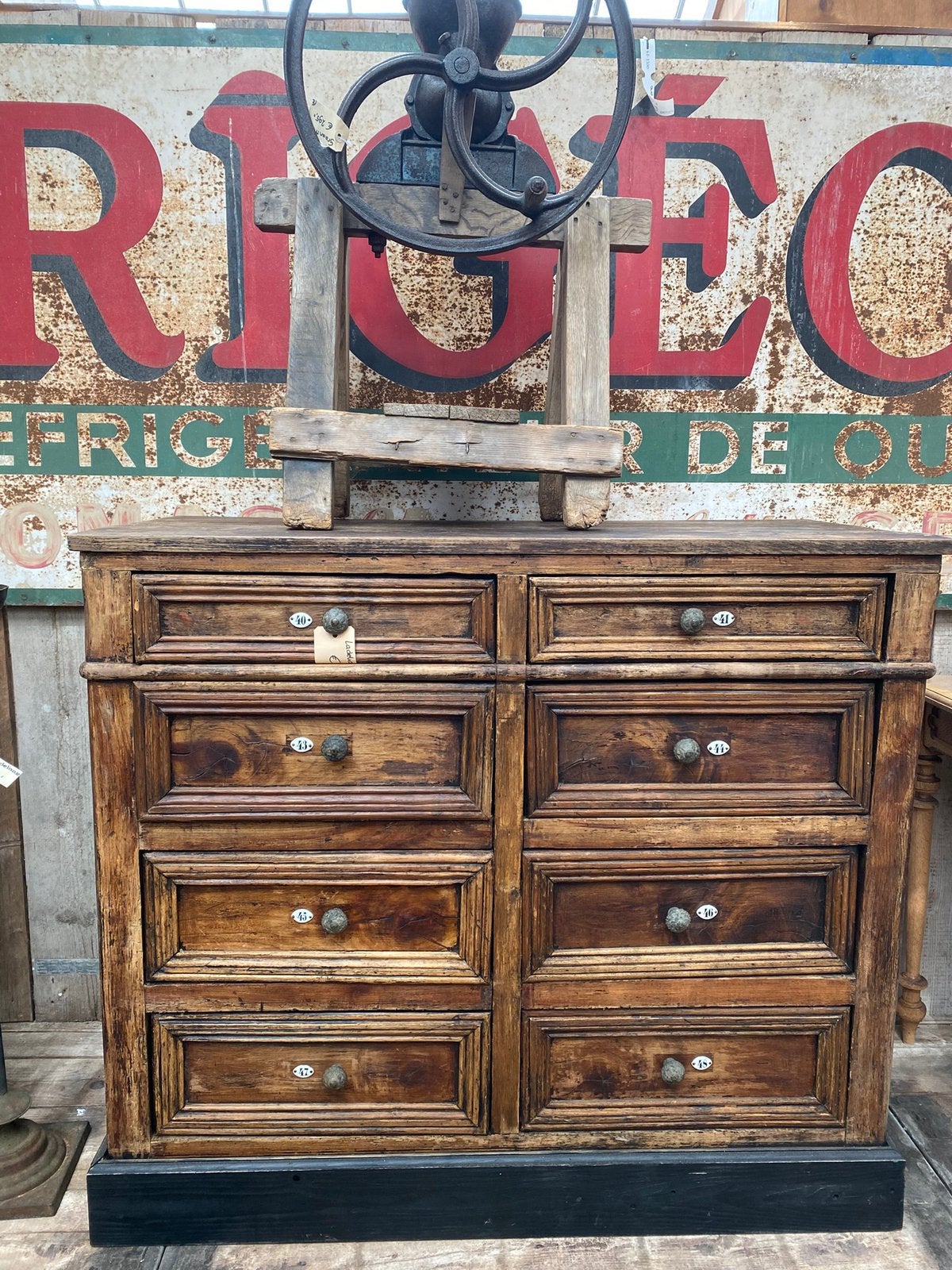Stoere landelijke ladekast kast met nummers, Ophalen, Gebruikt, 100 tot 150 cm, 5 laden of meer