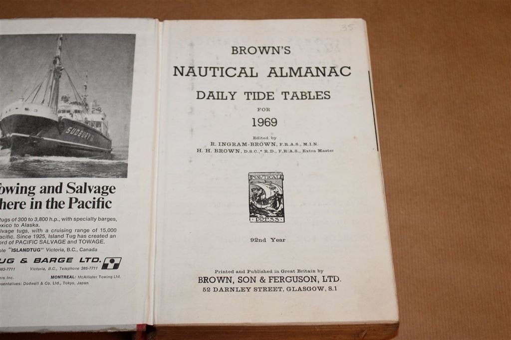Browns Nautical Almanac 1969 — Getijdentabellen en Zeevaart, Gebruikt, -, -, Ophalen of Verzenden