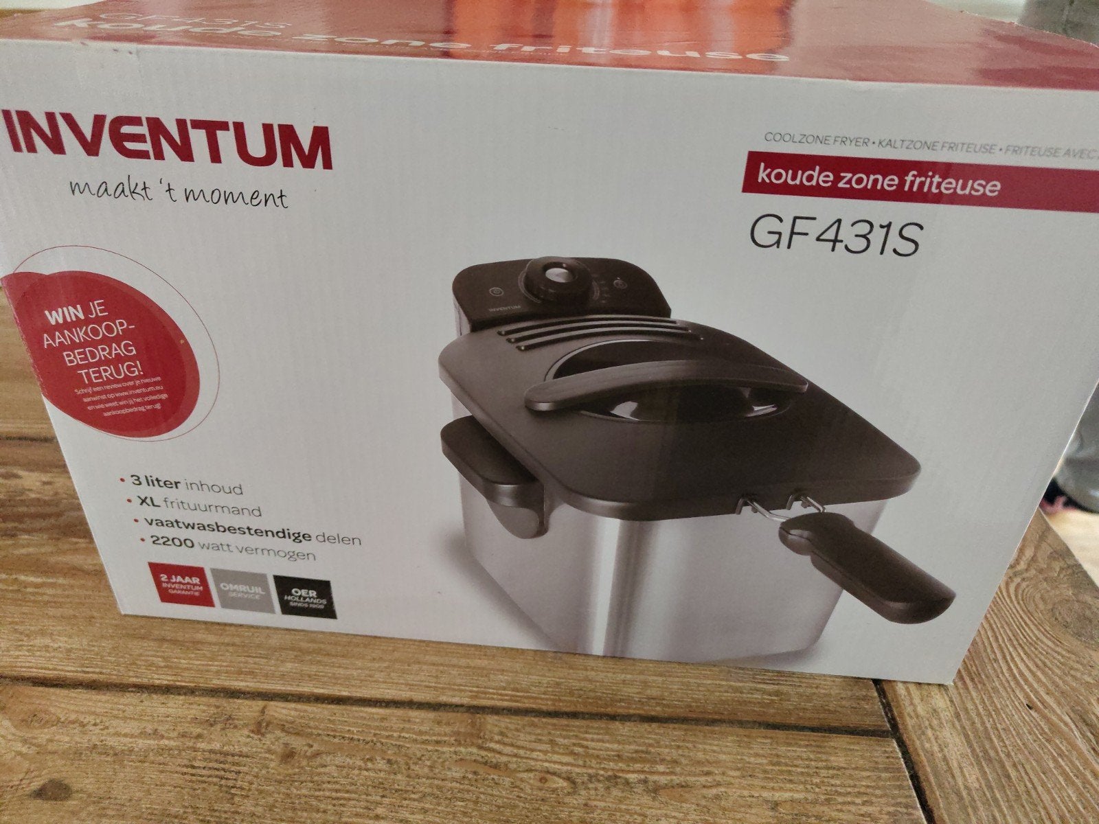 Inventum GF431S Koude Zone Friteuse - 3L, Nieuw in doos, Witgoed en Apparatuur, Frituurpannen, 2 tot 3 liter, Ophalen, Nieuw, Uitneembare binnenpan
