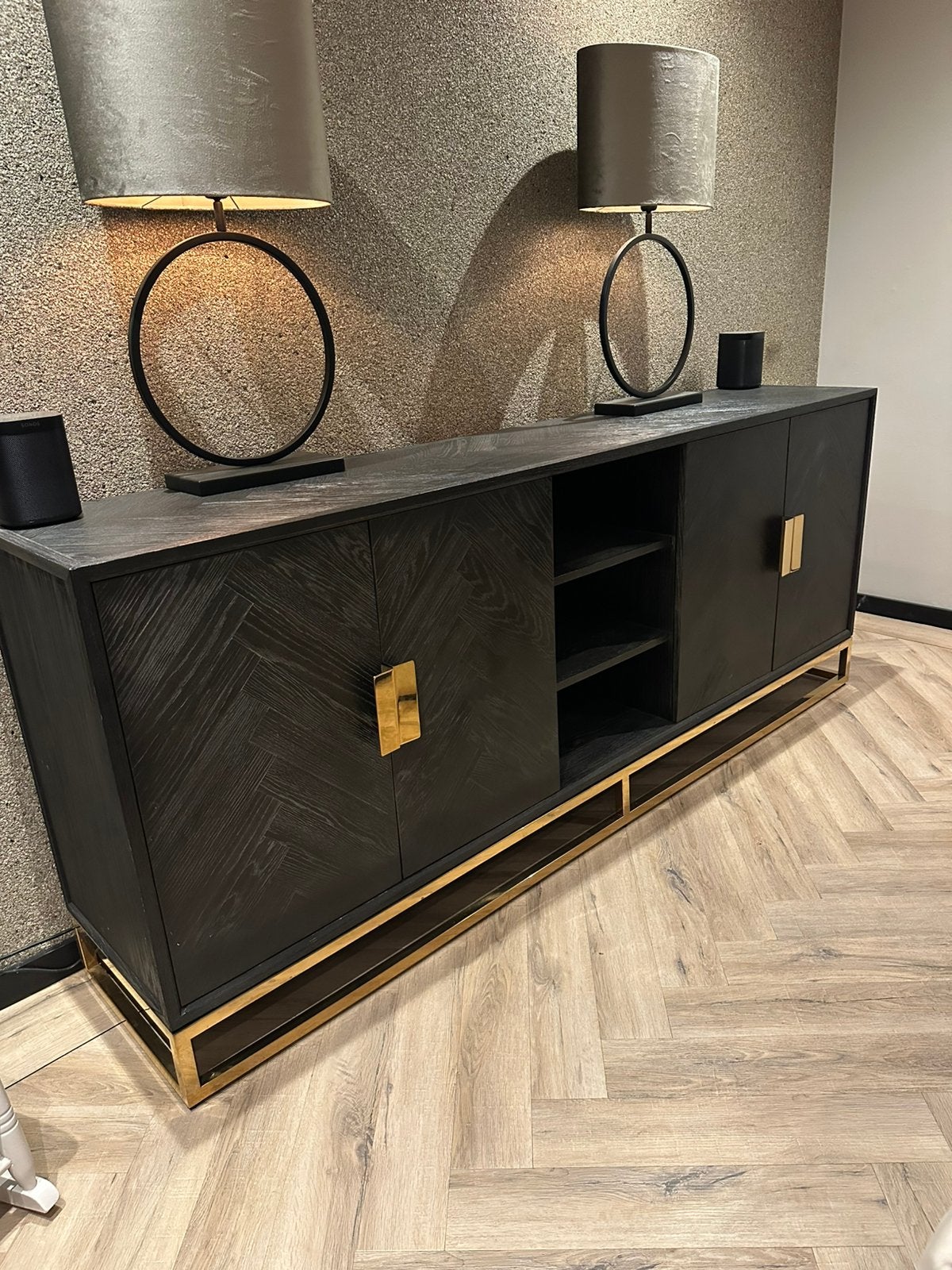 Richmond Blackbone Gold Dressoir 225 cm | Hotel Chique, Ophalen, Met deur(en), 200 cm of meer, Eikenhout