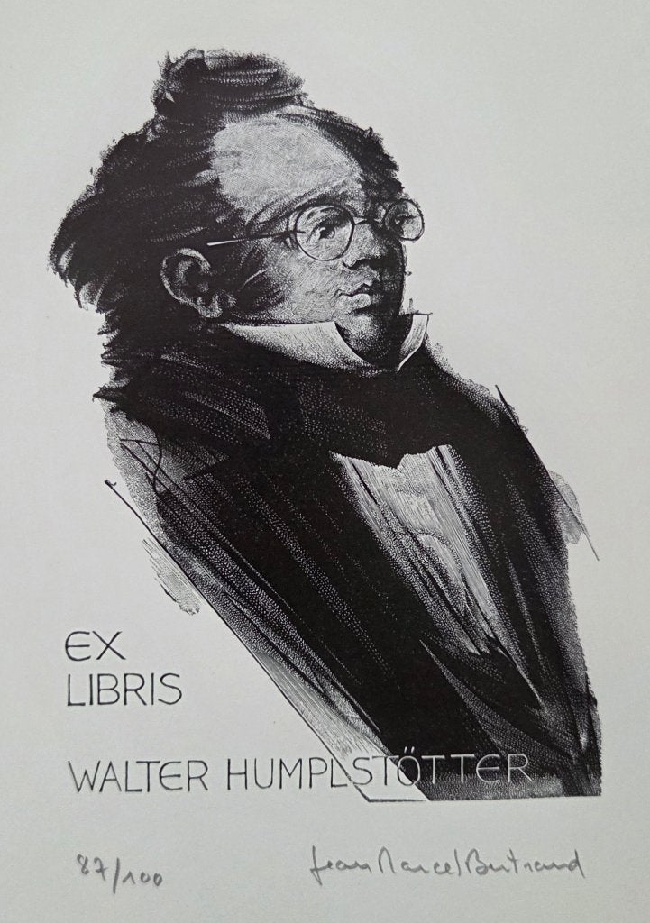Exlibris / Ex libris J.M. Bertrand, portret Franz Schubert, Antiek en Kunst, Verzenden