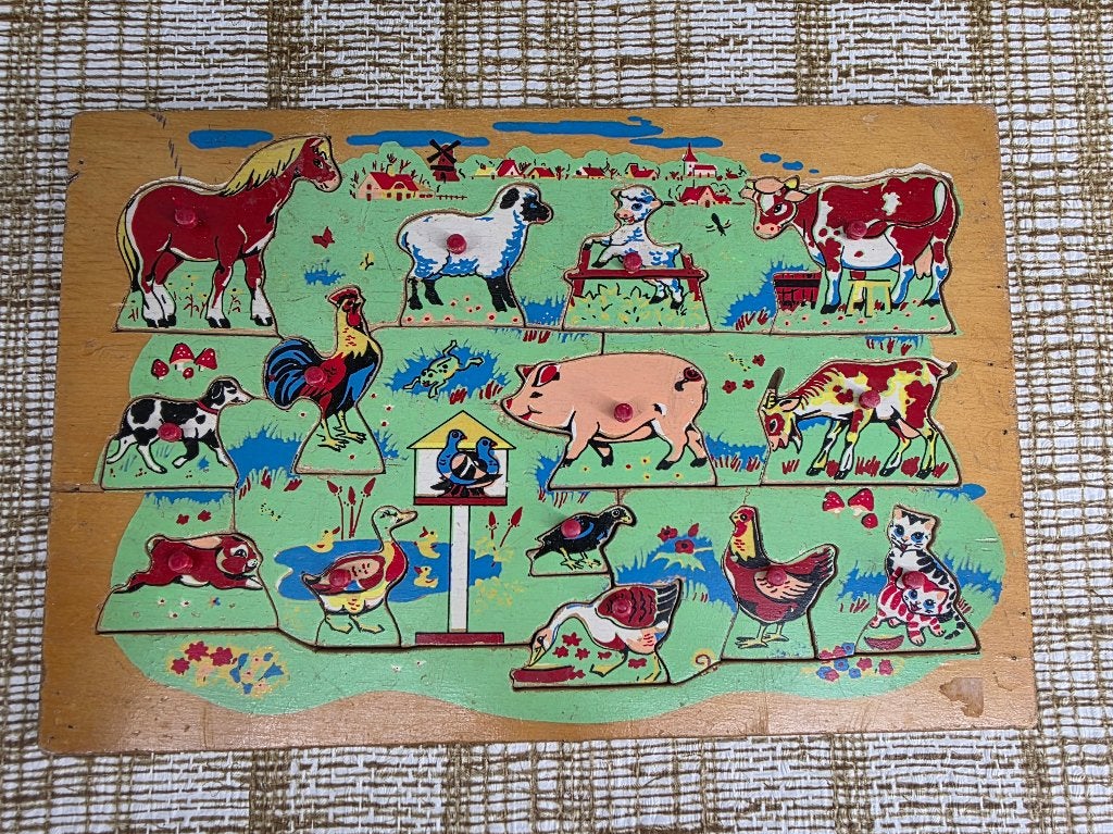Houten kinder puzzel boerderijdieren 30x20cm, Ophalen of Verzenden, Gebruikt