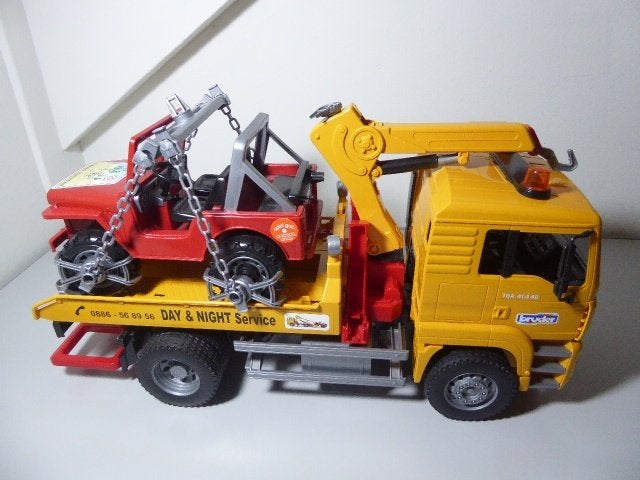 Bruder MAN Takelwagen met Jeep - i.z.g.st., Ophalen of Verzenden, Zo goed als nieuw