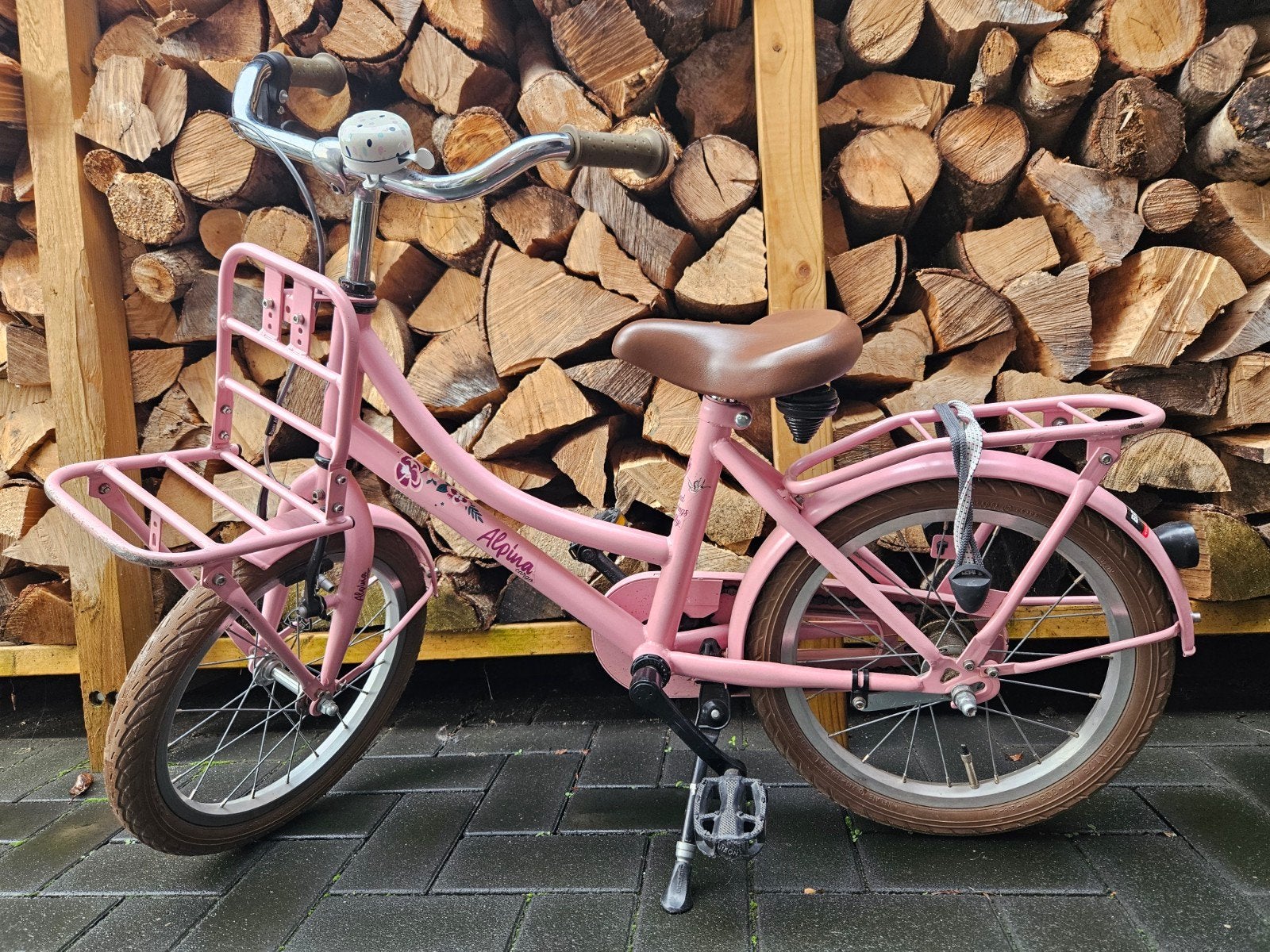 Alpina kinderfiets 16 inch roze met voordrager, Terugtraprem, Alpina, Ophalen of Verzenden, 16 tot 20 inch