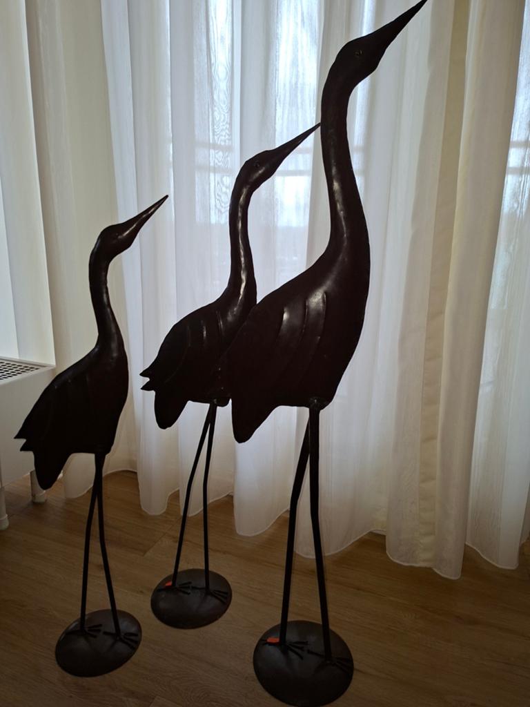 Set van 3 decoratieve kraanvogels, donkerbruin metaal, Ophalen, Zo goed als nieuw, Bruin, Metaal