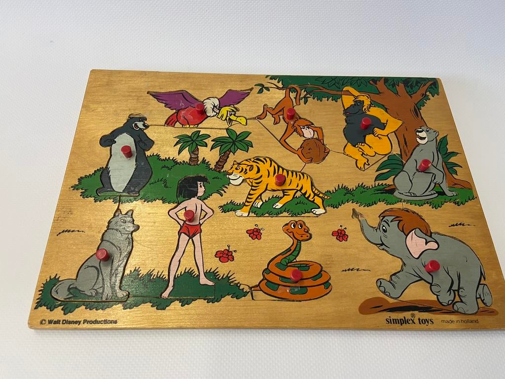 Simplex puzzel Jungleboek vintage, Kinderen en Baby's, Gebruikt, 10 tot 50 stukjes, Ophalen of Verzenden, Van hout