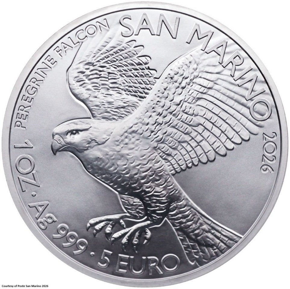 San Marino 5 Euro 2026 Pellegrino, 1 OZ 999 Ag, bewaardoosje, Setje, Ophalen of Verzenden, 5 euro, Zilver