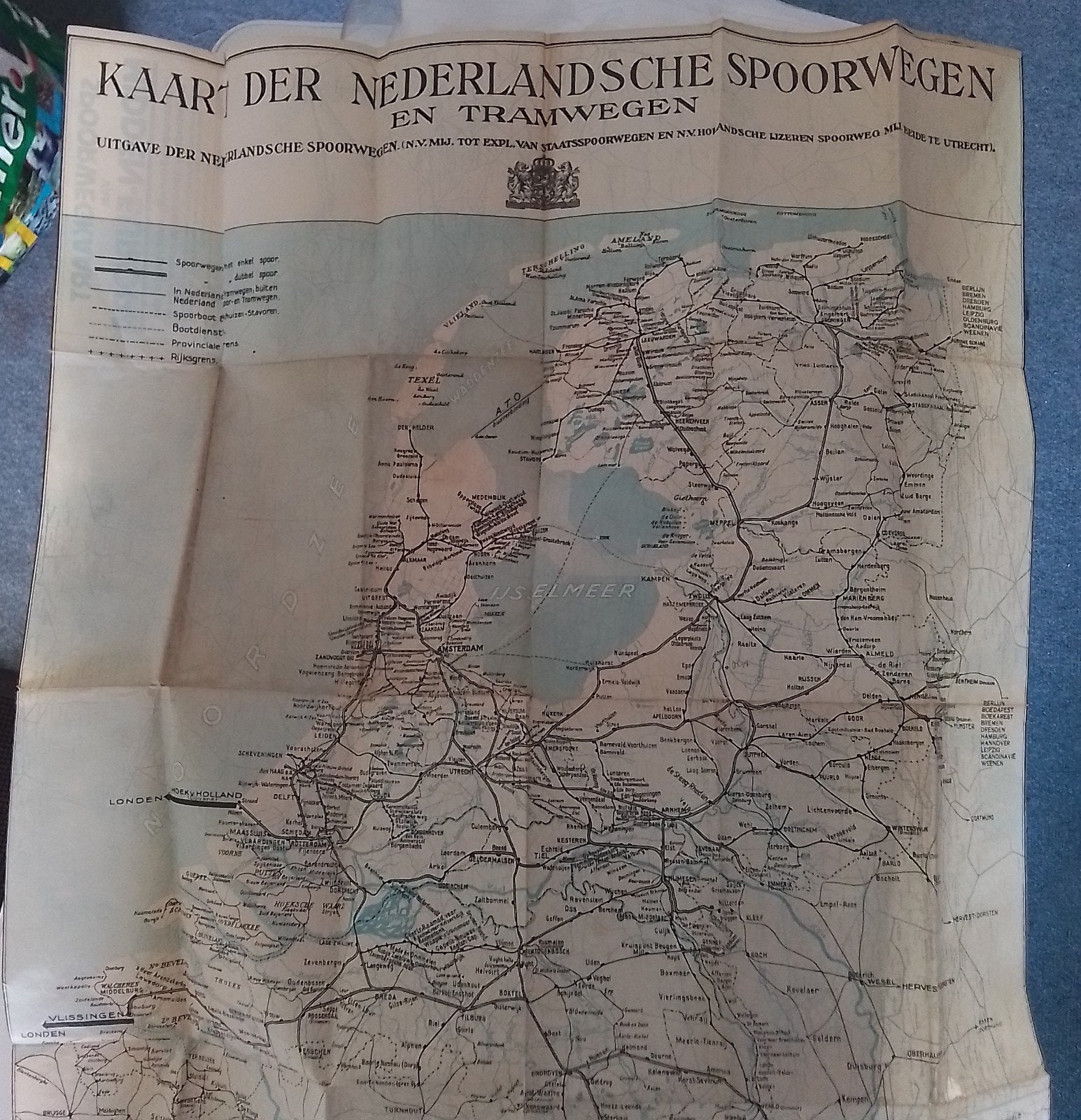 Kaart Der Nederlandsche Spoorwegen en Tramwegen, Gelezen, Ophalen of Verzenden, Landkaart, 1800 tot 2000