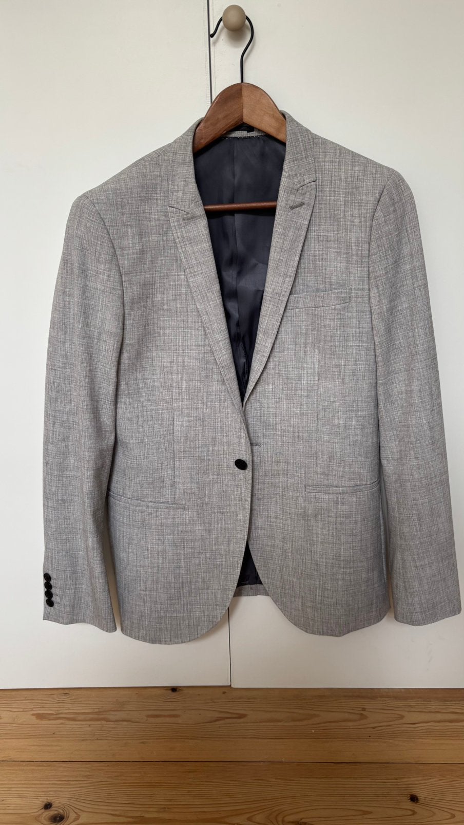 H&M heren blazer colbert jasje M 38 getailleerd skinny fit, Verzenden, Zo goed als nieuw, Blauw