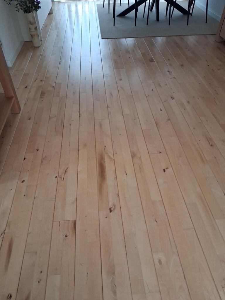 Junckers parketvloer, gelakt beuken. 22 mm dik, Gebruikt, 10 m² of meer, 10 tot 30 cm, Hout
