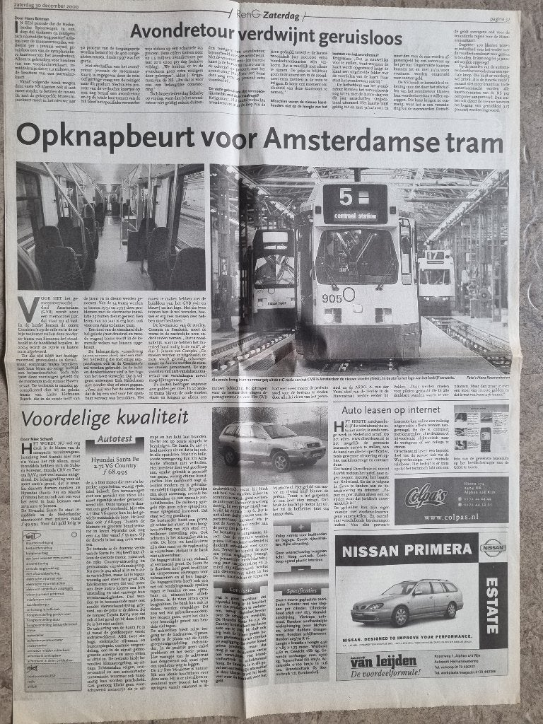 Artikel over nieuwe Amsterdamse tram Combino (2000), Ophalen of Verzenden, 1980 tot heden, Knipsel(s)