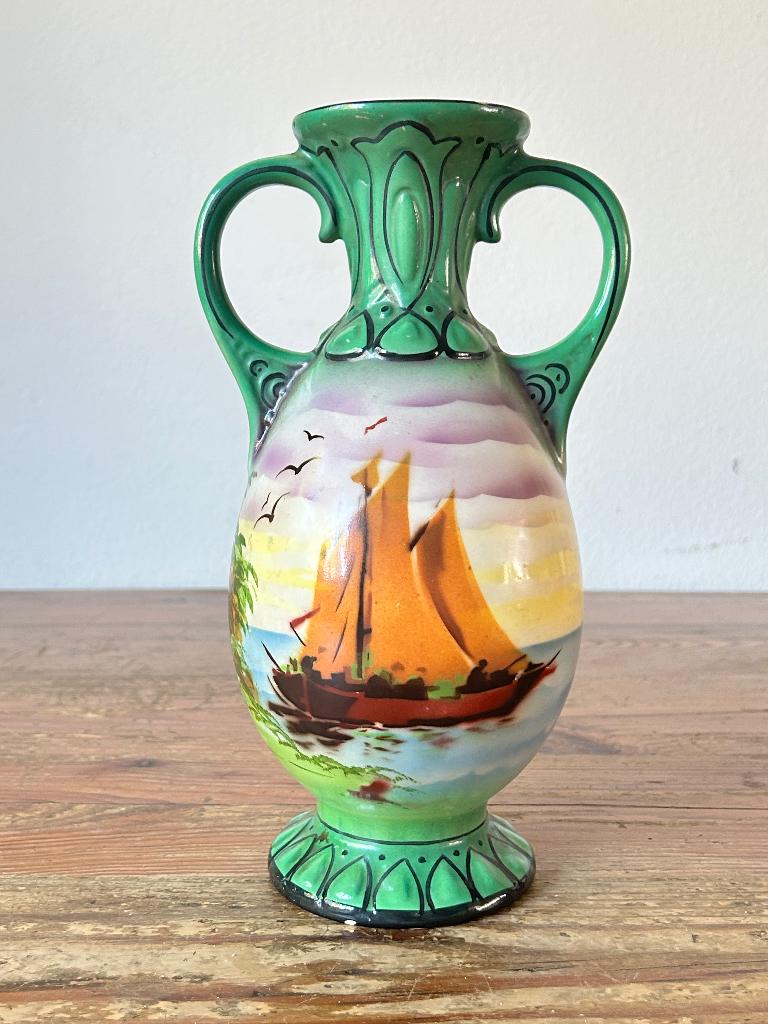 Geoorde vaas -  keramiek - decor zeilschip, Antiek en Kunst, Ophalen of Verzenden