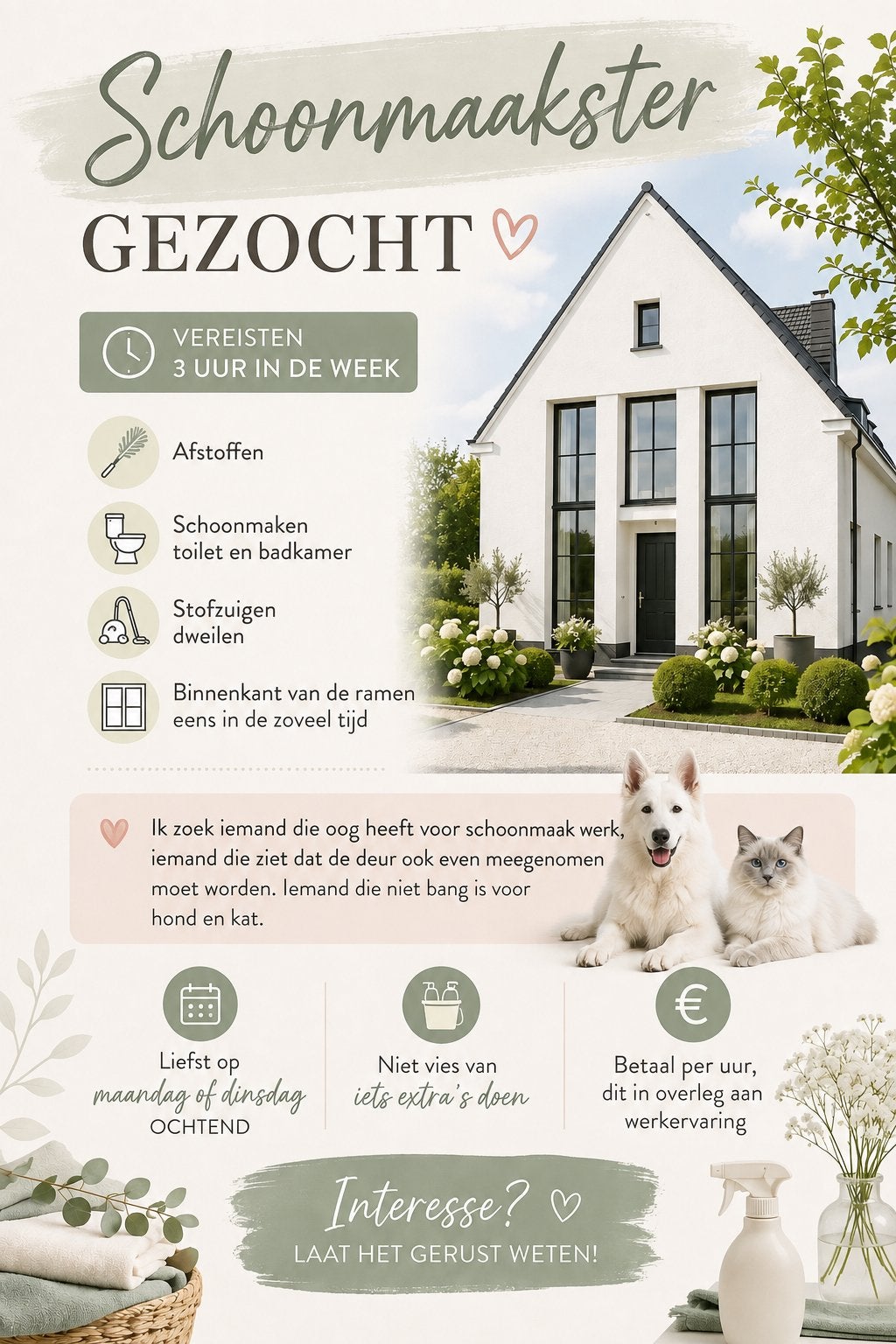 Schoonmaakster gezocht, Vacatures, Vacatures | Schoonmaak en Facilitaire diensten, Overige uren, Overige niveaus, Vanaf 3 jaar