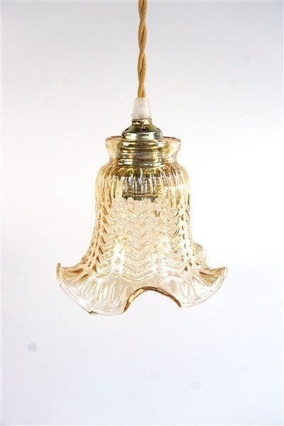 Vintage glazen lampenkap gerokt - 5 aanwezig, Hanglamp, 12 cm, Ophalen of Verzenden, Zo goed als nieuw