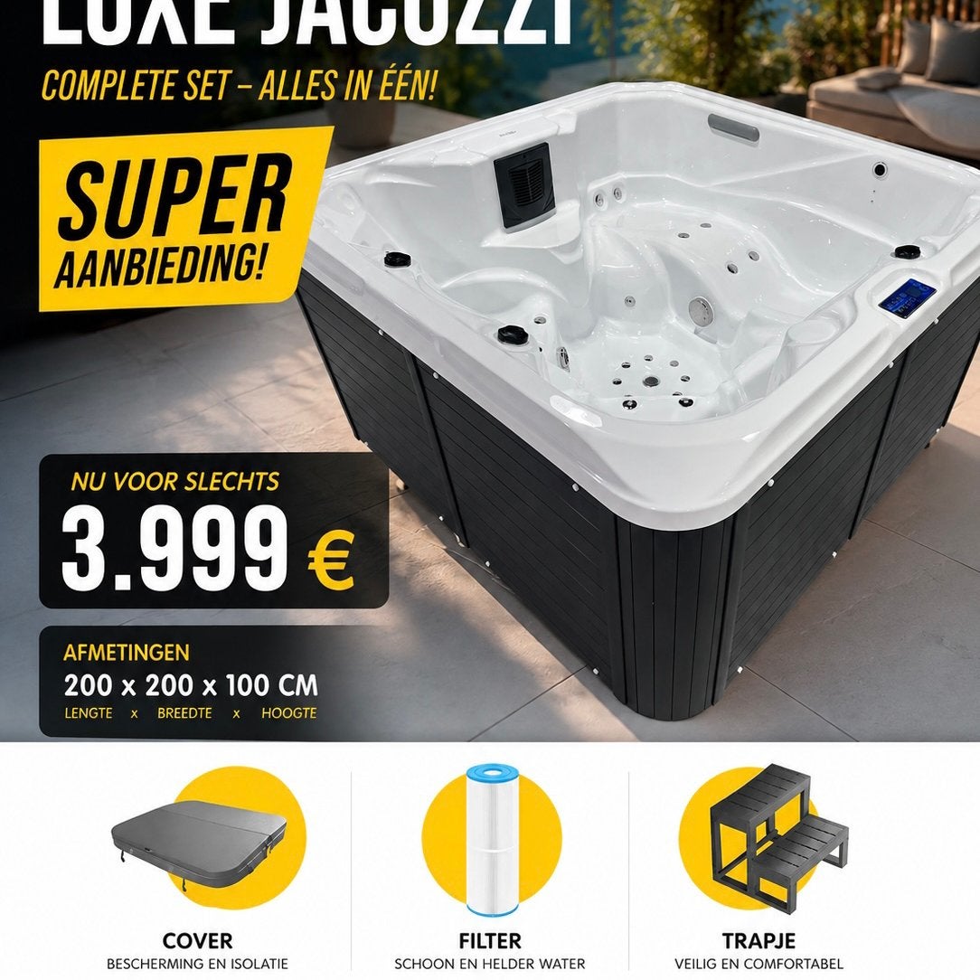 NIEUWE LUXE JACUZZI – VOOR TWEEDEHANDS PRIJS!, Ophalen, Nieuw, Afdekzeil, Vast
