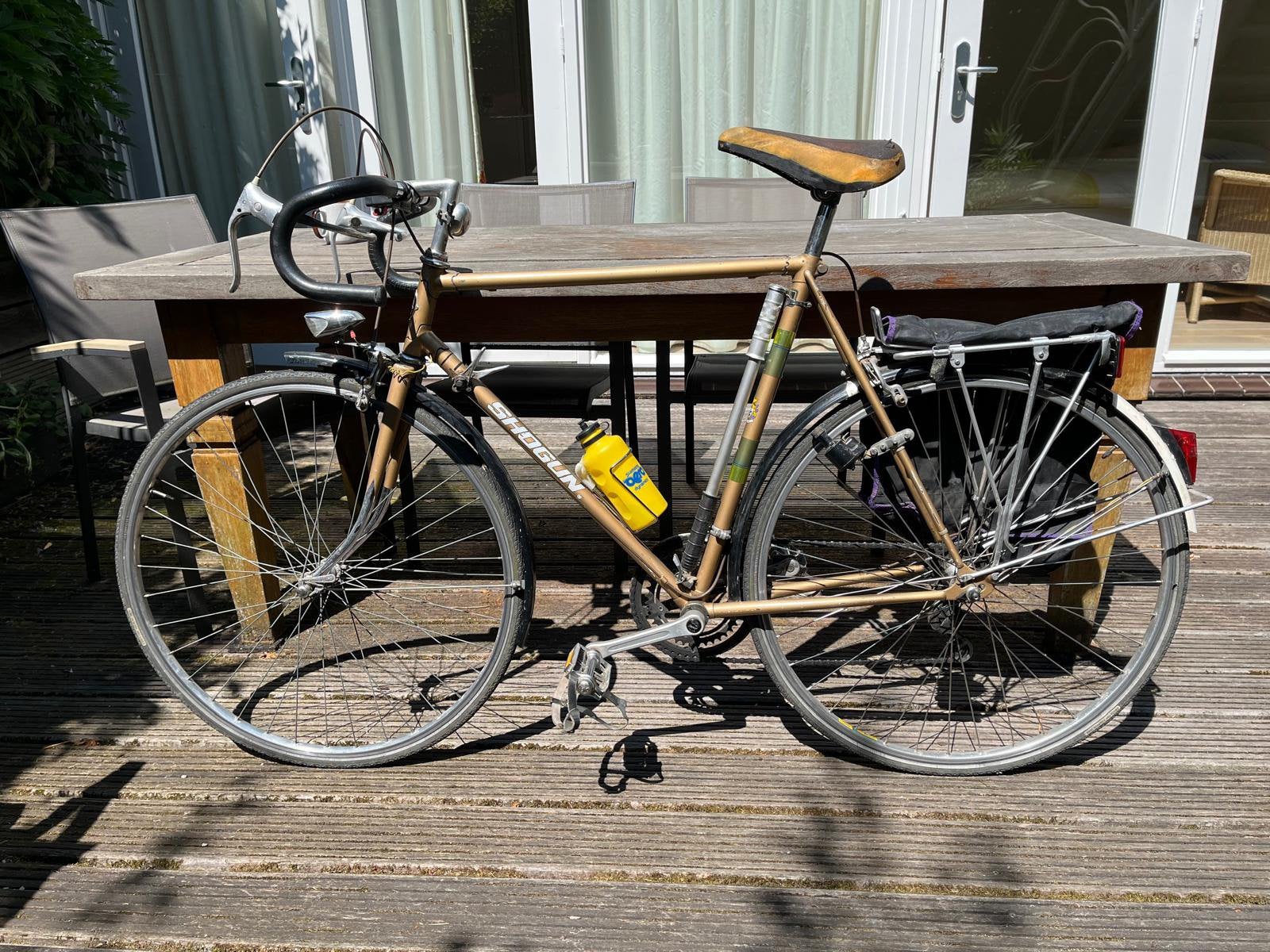 vintage racefiets, merk shogun, goudbruin., Fietsen en Brommers, Fietsen | Racefietsen, 28 inch, Gebruikt, 10 tot 15 versnellingen