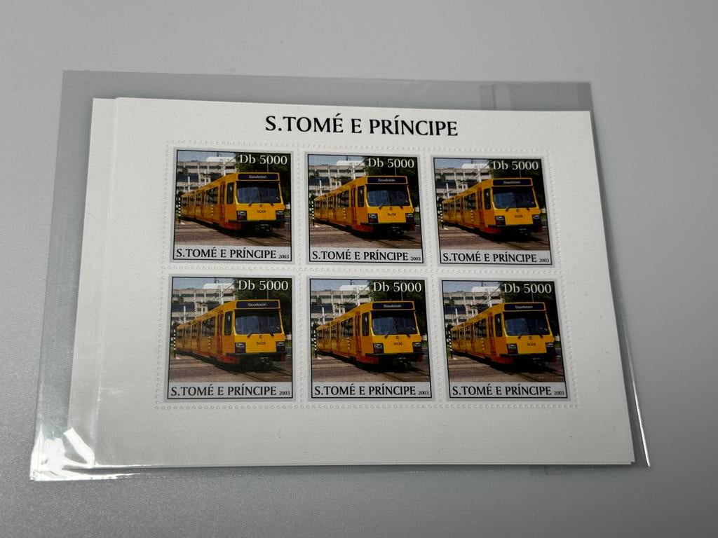 Zeldzaam postzegelvel S. Tomé e Príncipe - Sneltram Utrecht, Ophalen of Verzenden, Trein