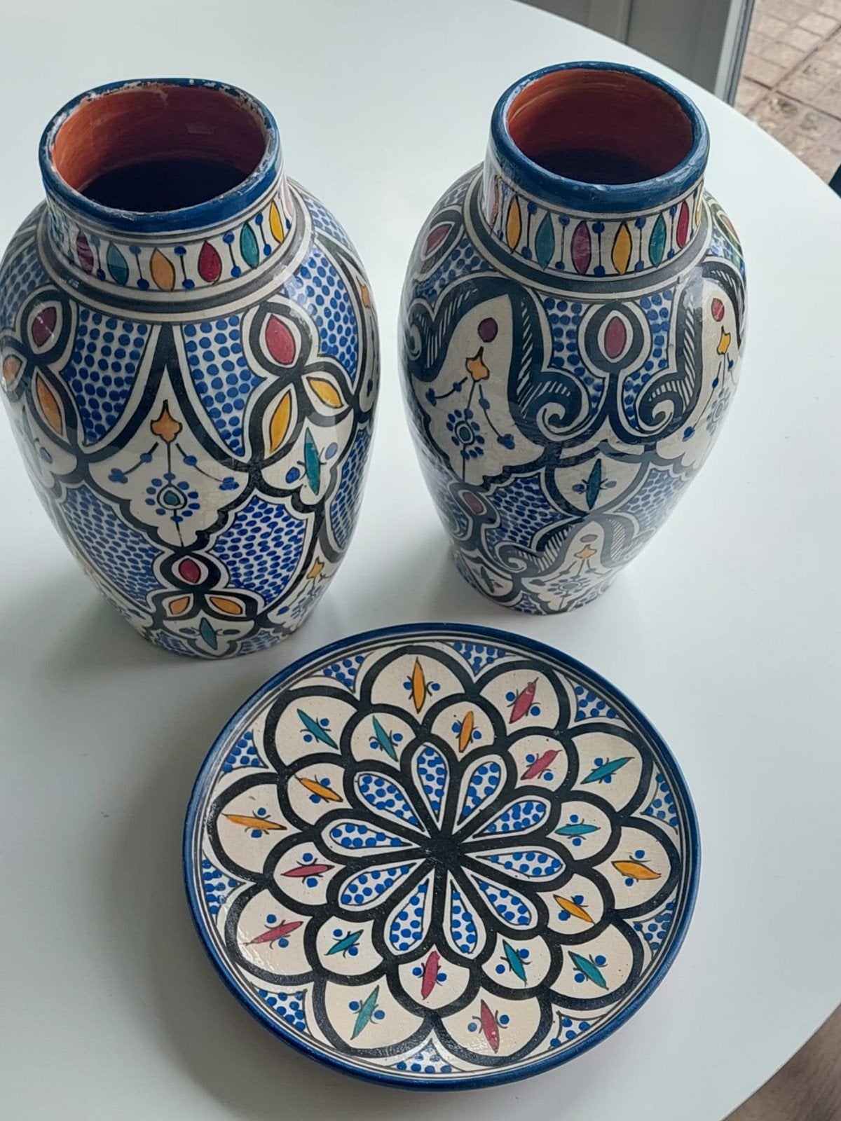 Marokkaanse handgeschilderde vazen en schaal, Antiek en Kunst, Ophalen of Verzenden