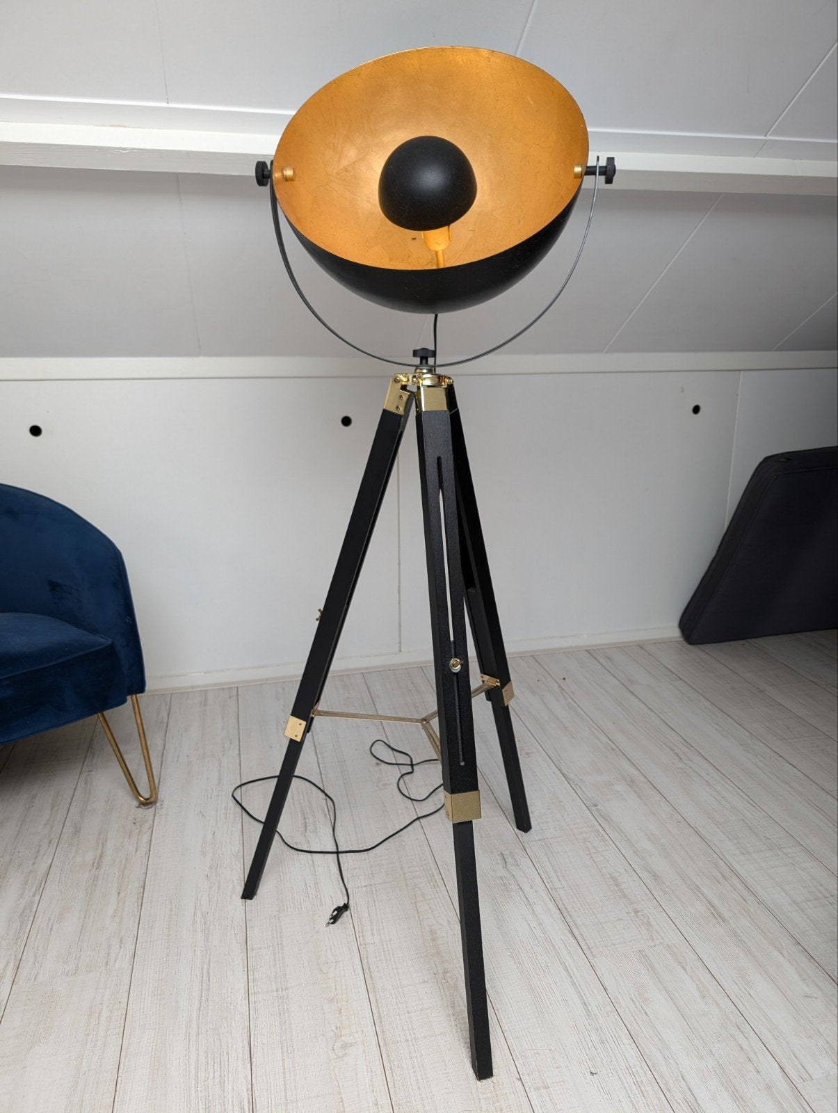 Vloerlamp Zwart Goud - Studio Spot Design, Ophalen, Zo goed als nieuw, Hout, 150 tot 200 cm