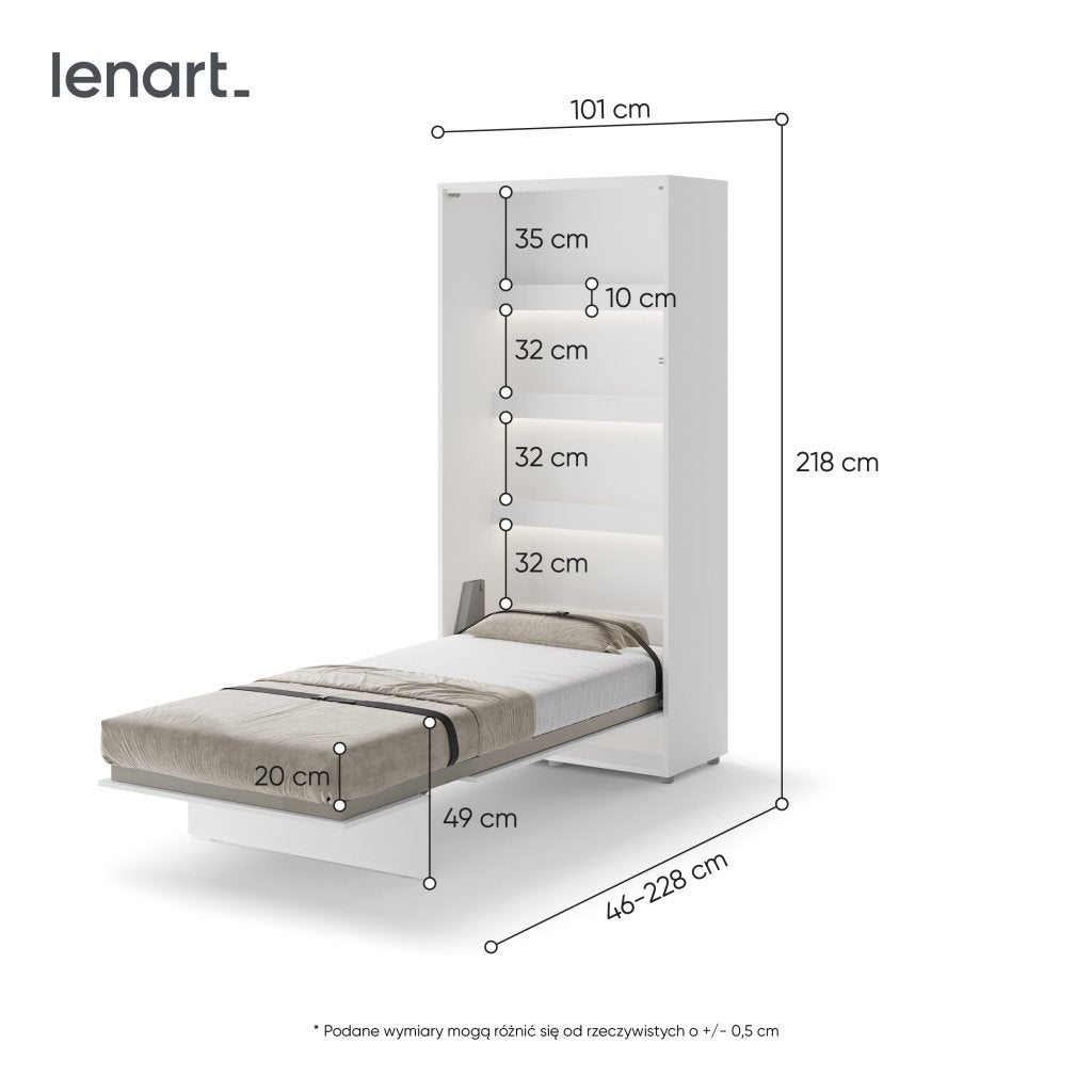 Concept opklapbed verticaal - 90x200 - Wit hoogglans, Niet ingevuld, Niet ingevuld, Niet ingevuld