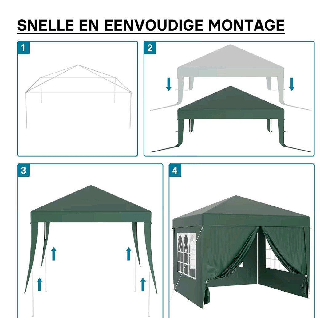 WilTec Paviljoen 3x3m Groen met UV-bescherming 50+, Tuin en Terras, Partytenten, Minder dan 4 meter, Nieuw, Paviljoen, 2 meter of meer
