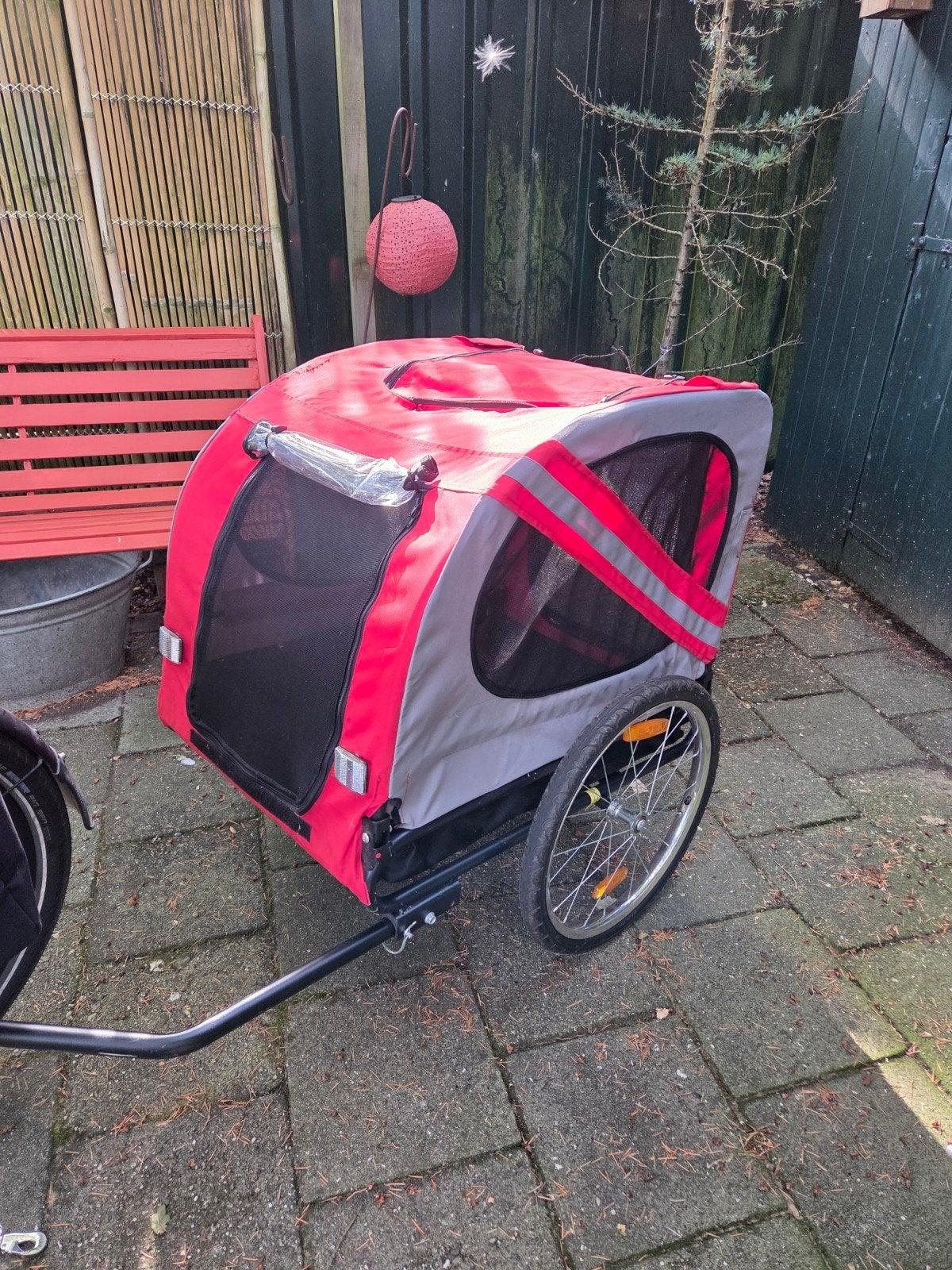 Grijs/rode Flamingo hondenfietskar, Flamingo, Ophalen, Gebruikt, Hondenfietskar