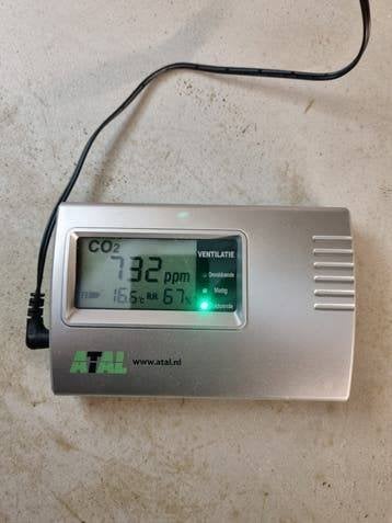ATAL CO2 meter met ventilatie-indicator, Ophalen of Verzenden, Gebruikt, Detector, Sensor of Melder, Overige soorten