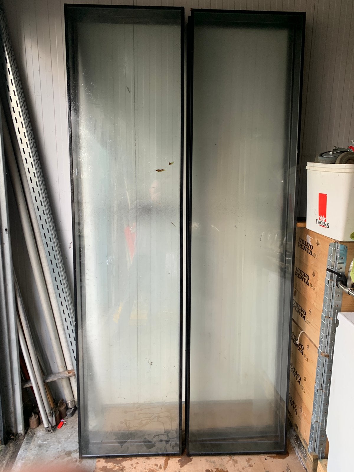 Glazen tussenwand met deur en kozijn, modulair aluminium, Ophalen, Gebruikt, Binnendeur, Glas