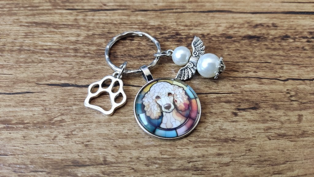 Tas/Sleutelhanger Poedel Poodle cabochon met beschermengel, Sieraden, Tassen en Uiterlijk, Verzenden, Nieuw, Overige kleuren, Handtas